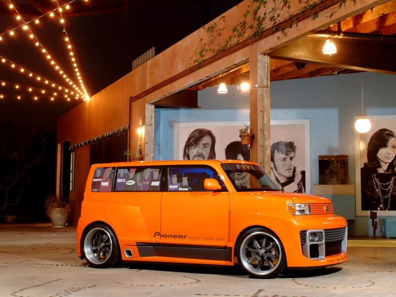 Orange custom car at night