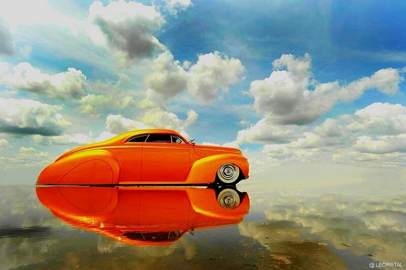 Orange Custom Car — Dramatic, Afternoon, Digital Art, Reflection