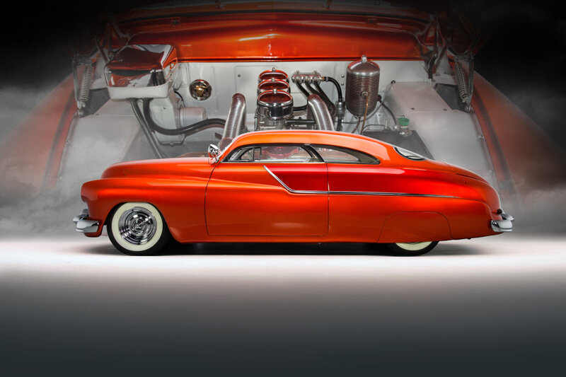 Orange Custom Car — Dramatic, Photograph, Engine