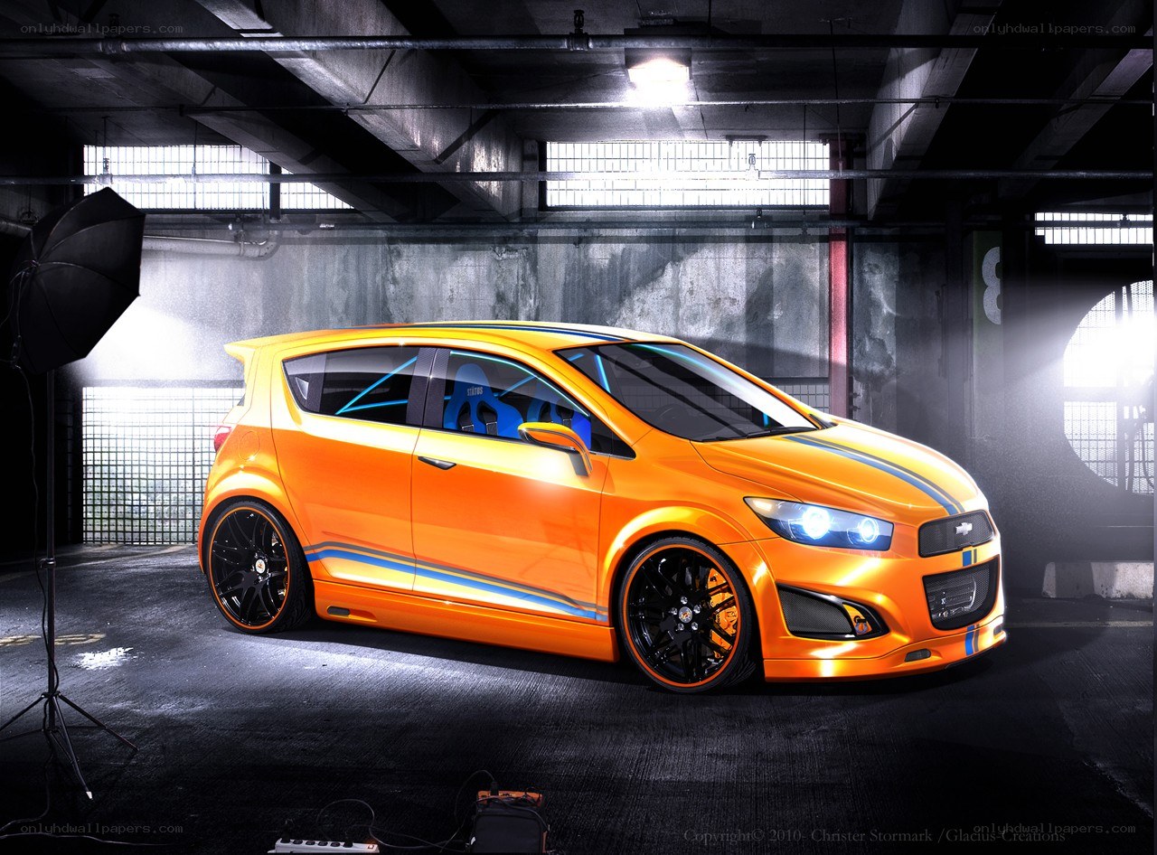 Orange custom car in garage