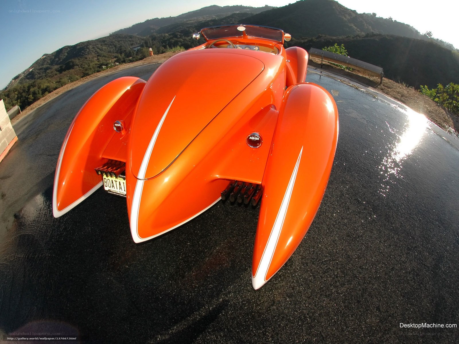 Orange custom car on road