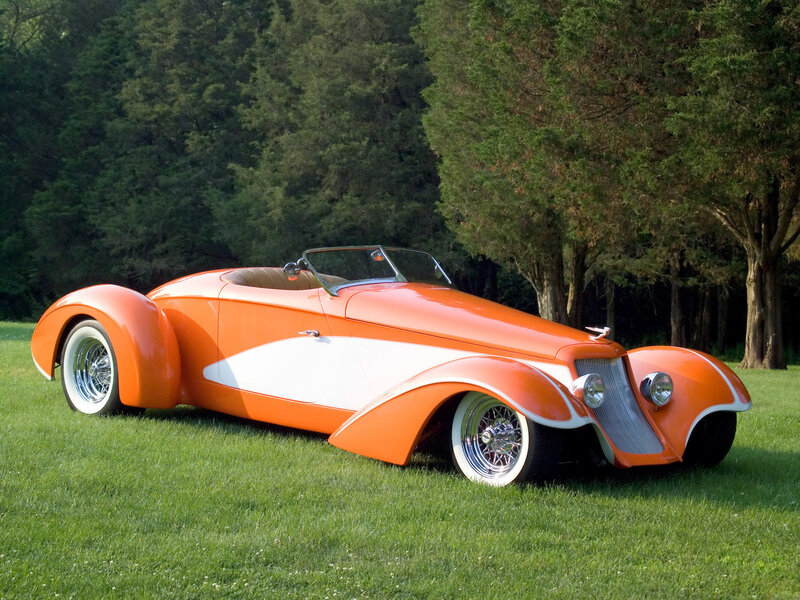 Orange Custom Car — Serene, Afternoon, Photograph, Grass