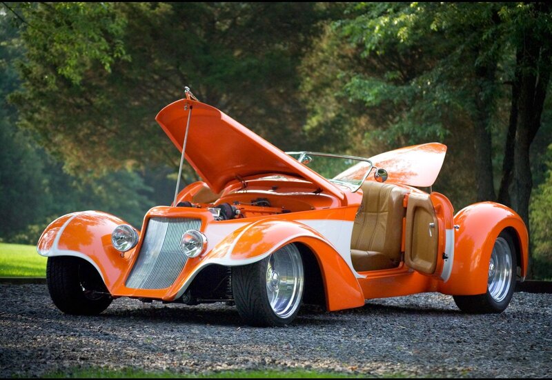 Orange Custom Car — Serene, Afternoon, Photograph, Trees