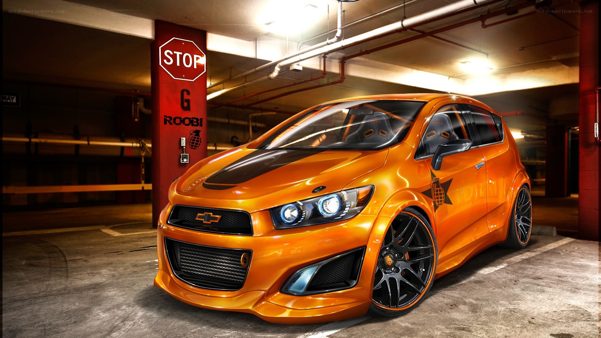 Orange custom Chevrolet car