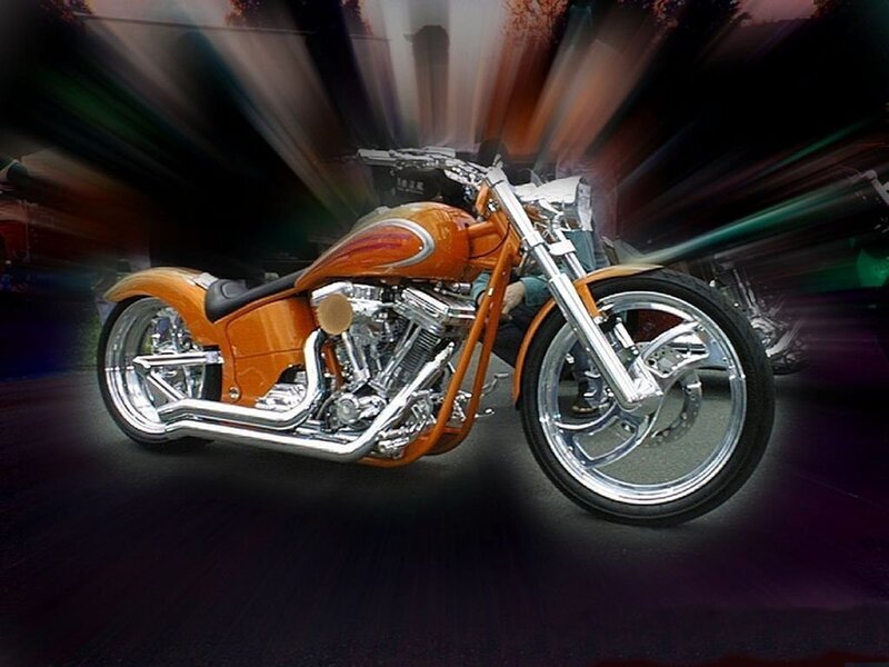 Orange custom chopper motorcycle