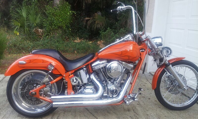 Orange Custom Chopper Motorcycle — Calm