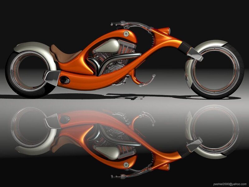Orange Custom Chopper Motorcycle — Dramatic, 3d Render