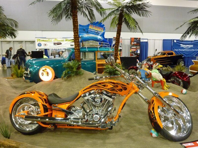 Orange Custom Chopper Motorcycle — Showroom