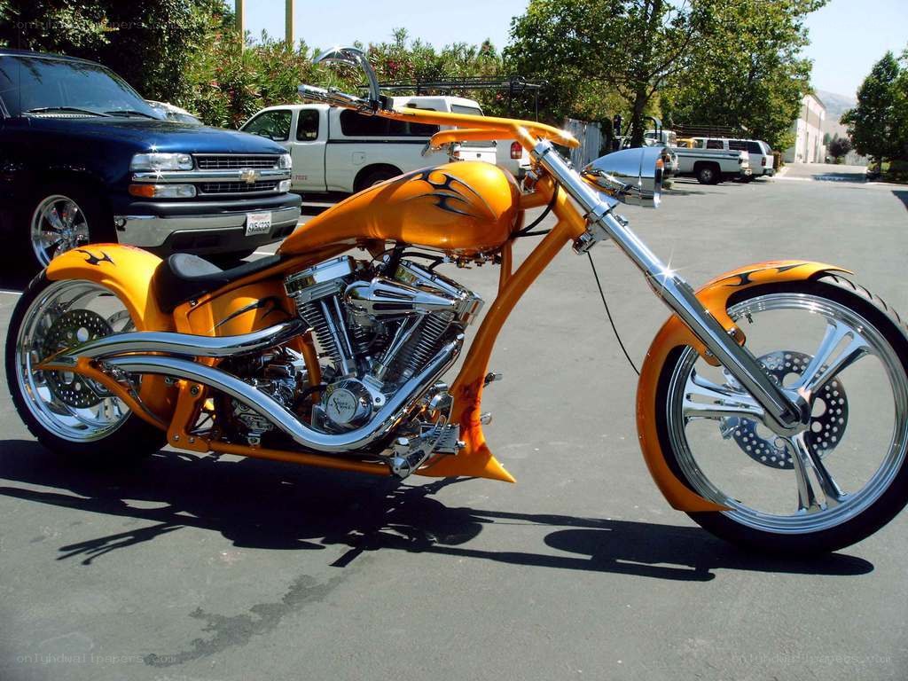 orange custom chopper motorcycle