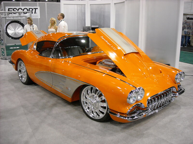 Orange custom Corvette at show