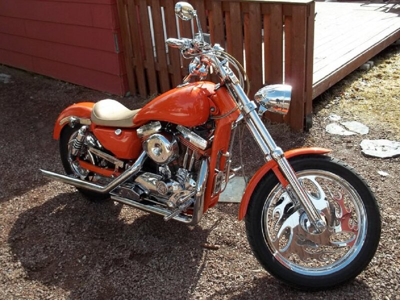 Orange Custom Motorcycle — Calm, Afternoon, Photograph