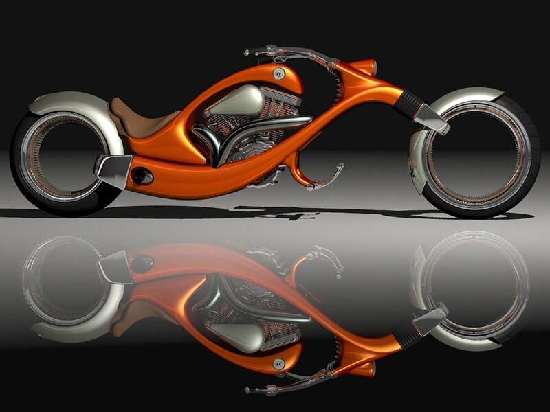 Orange Custom Motorcycle — Dramatic, 3d Render, Engine