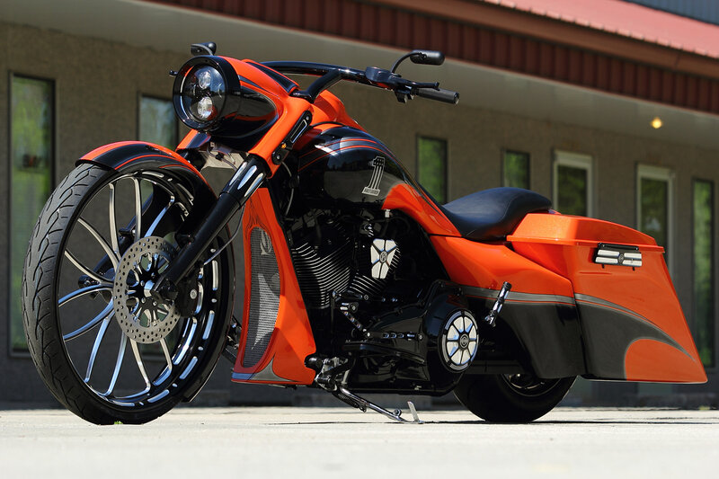 Orange Custom Motorcycle — Dramatic, Afternoon