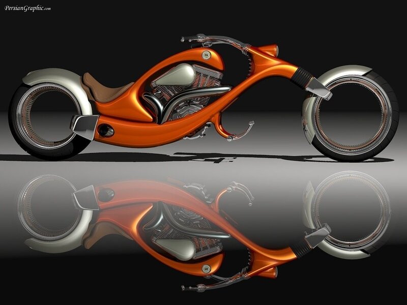 Orange Custom Motorcycle — Dramatic, Digital Art