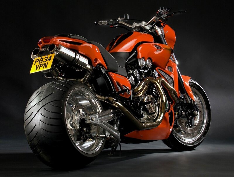 Orange Custom Motorcycle — Dramatic, Photograph