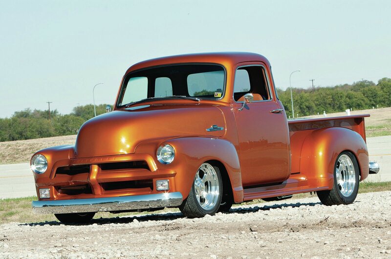 Orange Custom Pickup Truck — Calm, Afternoon, Photograph, Road