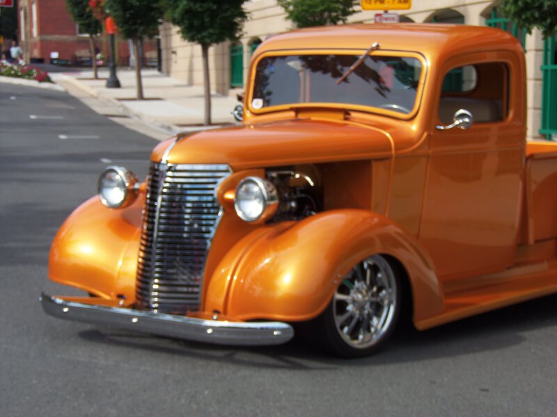 Orange Custom Pickup Truck — Calm, Afternoon, Photograph, Street
