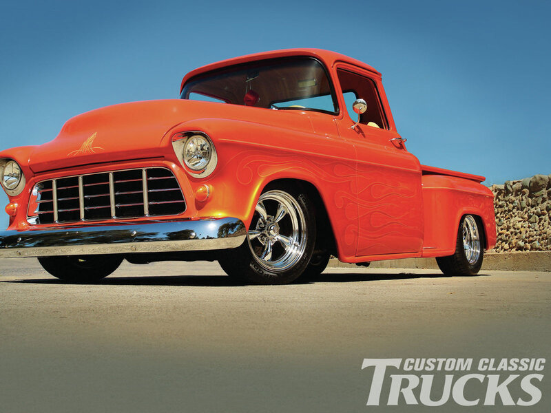 Orange Custom Pickup Truck — Dramatic, Afternoon, Photograph, Blue Sky