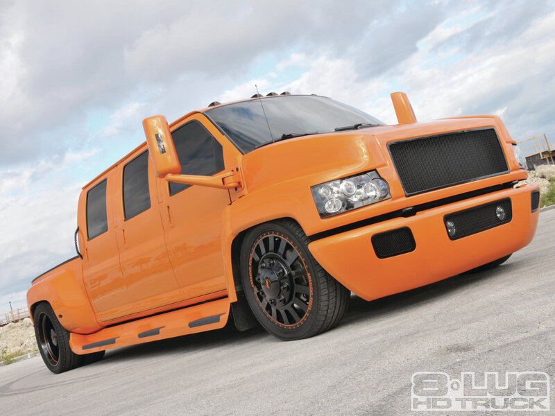 Orange Custom Pickup Truck — Dramatic, Afternoon, Photograph, Cloudy Sky