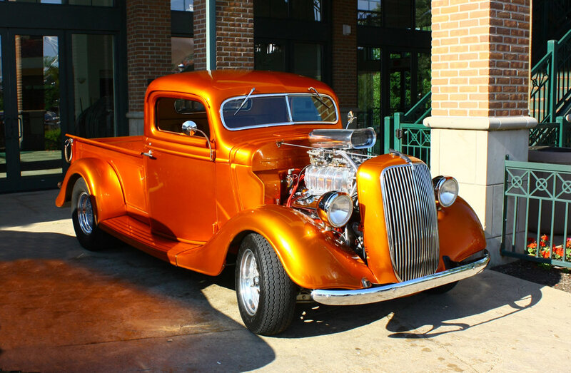 Orange Custom Pickup Truck — Dramatic, Afternoon
