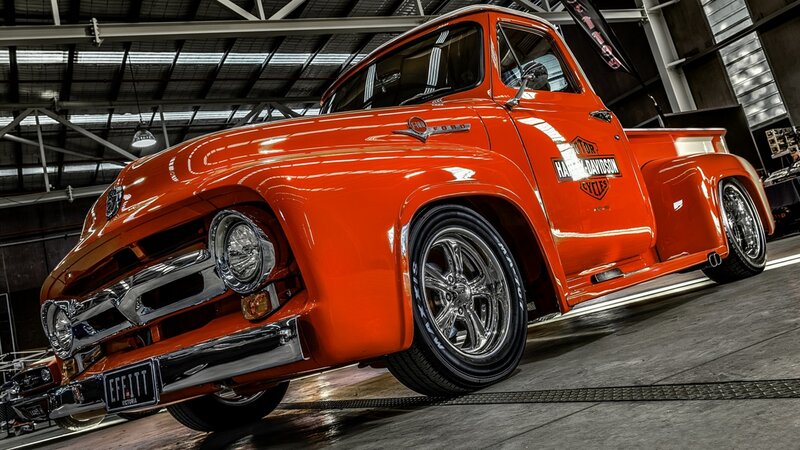 Orange Custom Pickup Truck — Dramatic, Photograph, Harley-davidson Logo
