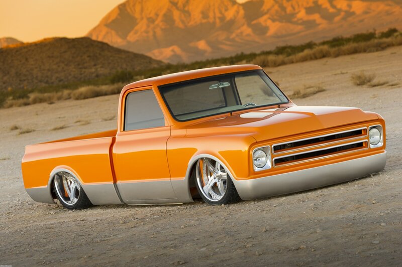 Orange Custom Pickup Truck — Dramatic, Sunset, Photograph, Mountains
