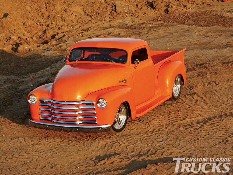 Orange Custom Pickup Truck — Dramatic, Sunset