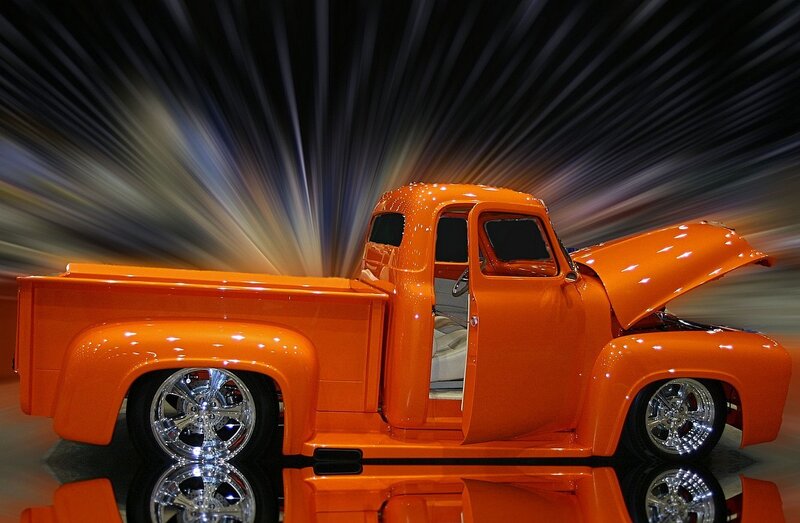 Orange Custom Pickup Truck — Dramatic
