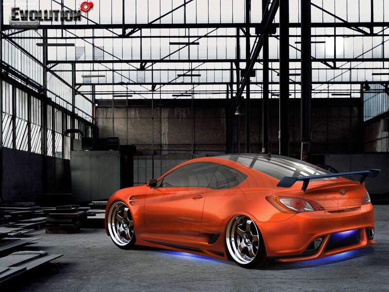Orange custom sports car in warehouse