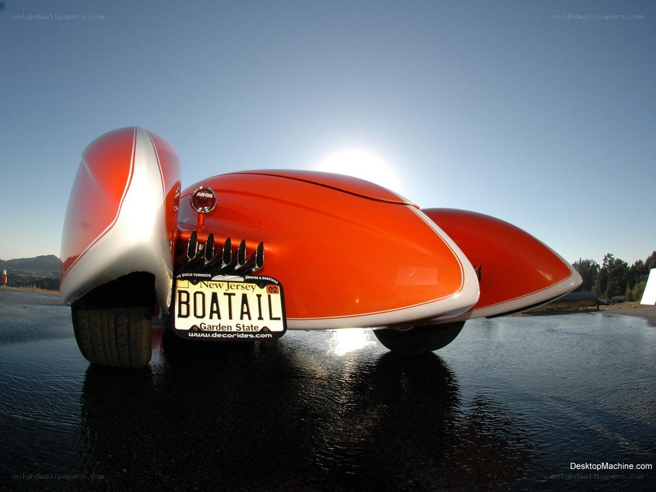 Orange custom three-wheeled vehicle