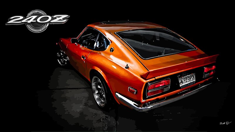 Orange Datsun 240z Car — Dramatic, Digital Art