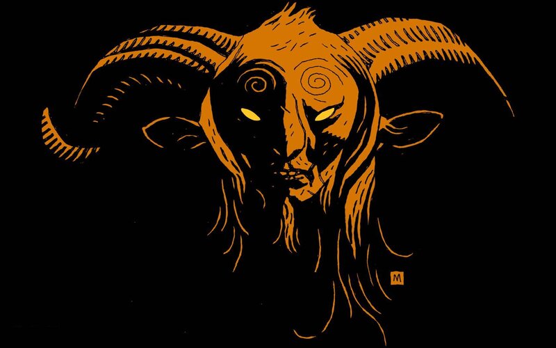 orange demon goat head
