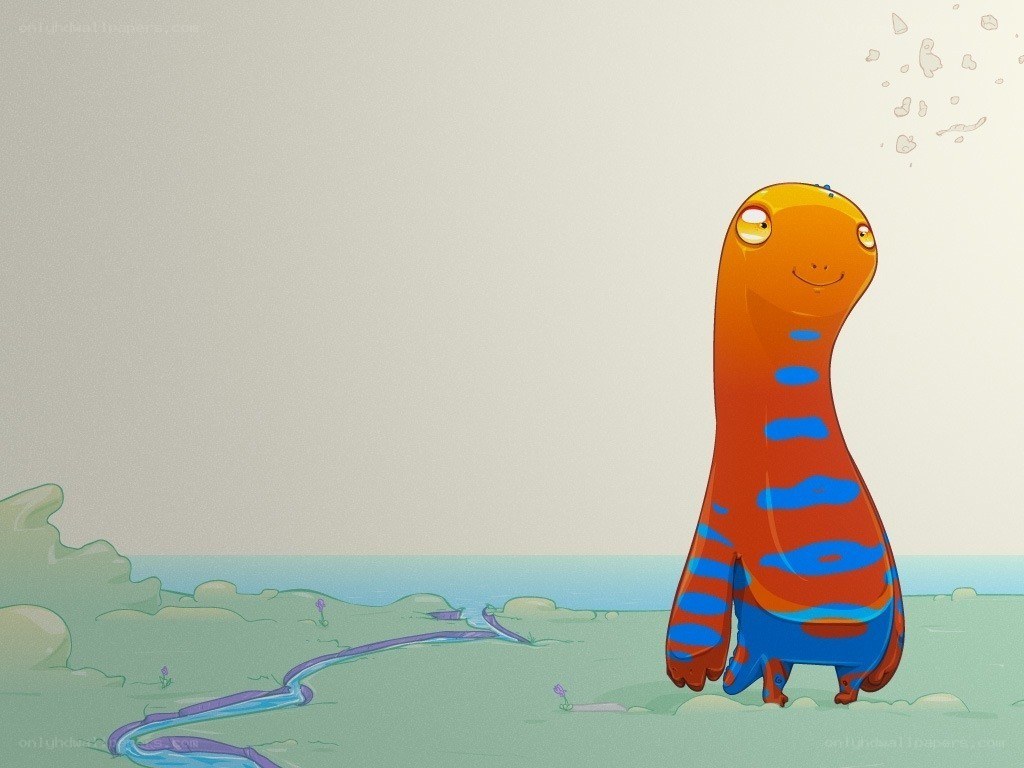 orange dinosaur with blue spots