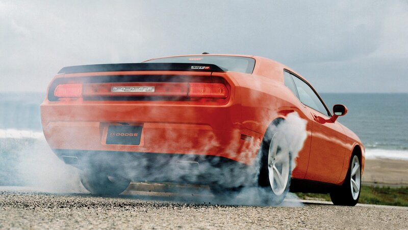 Orange Dodge Challenger — Dramatic, Photograph, Smoke, Ocean