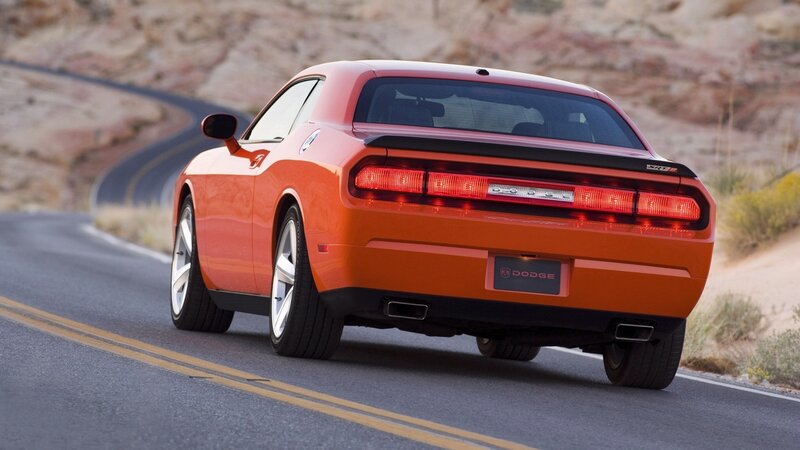 Orange Dodge Challenger — Dynamic, Afternoon, Photograph, Car, Road, Desert, Black, Gray