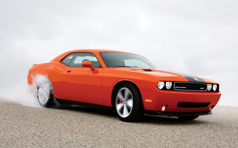 Orange Dodge Challenger — Dynamic, Photograph, Smoke, Car