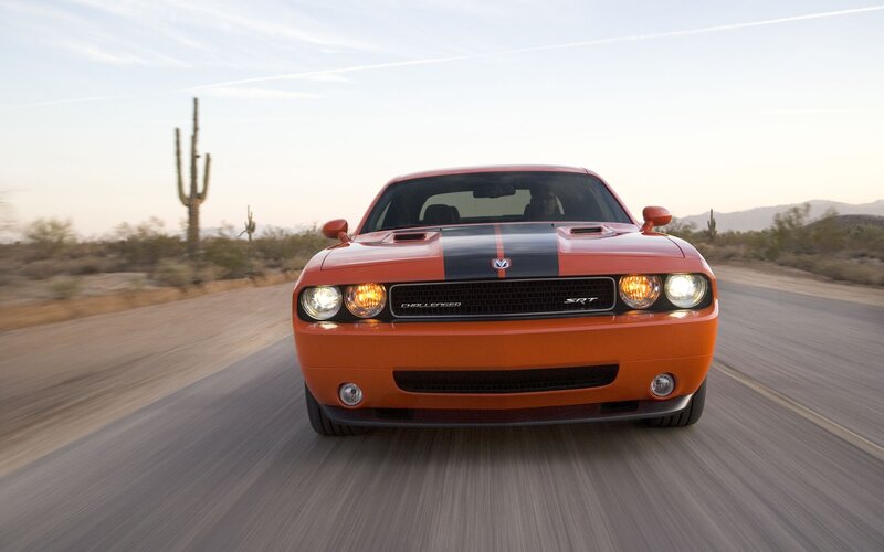 Orange Dodge Challenger — Dynamic, Sunset