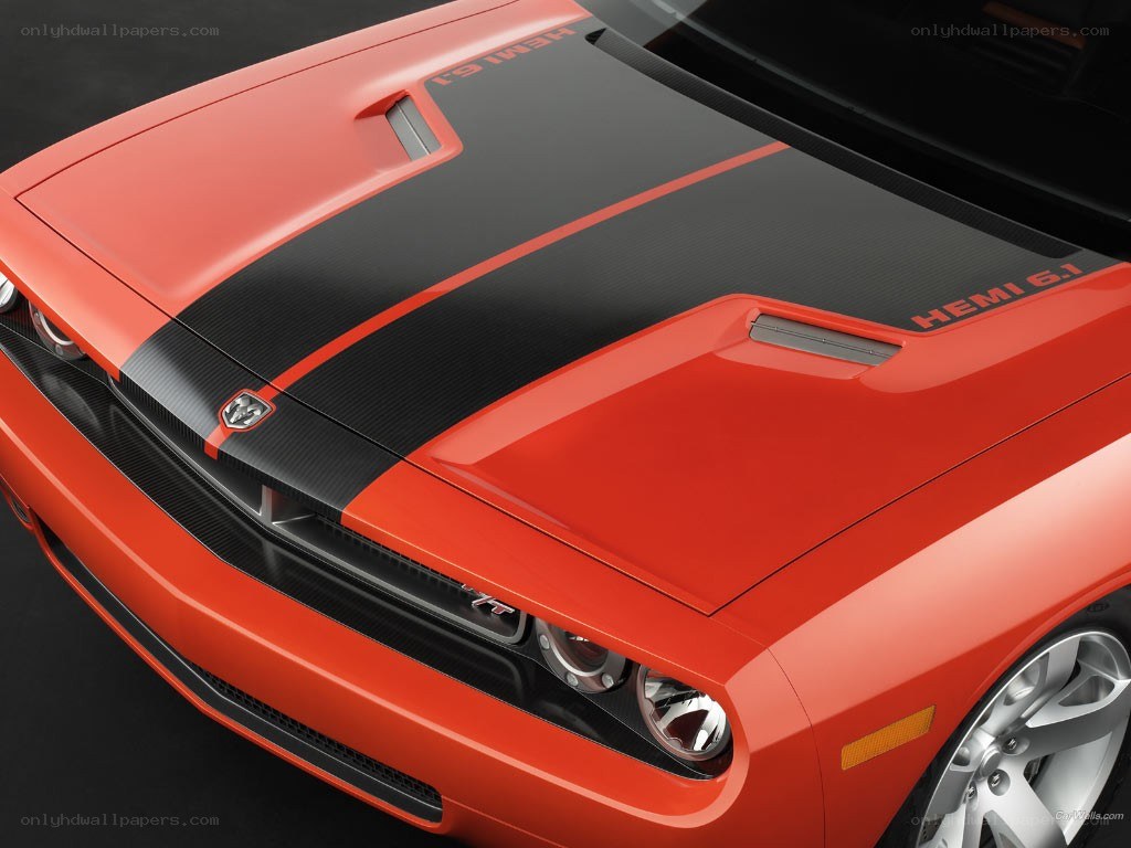 Orange Dodge Challenger hood
