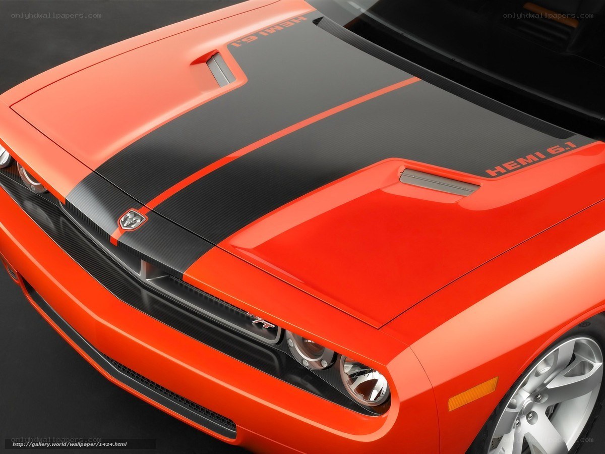 Orange Dodge Challenger hood