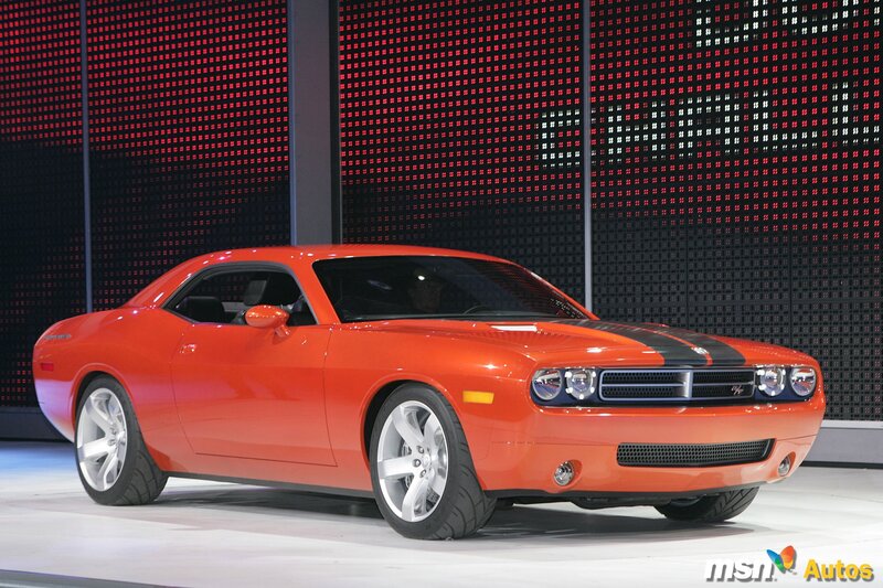 Orange Dodge Challenger on display