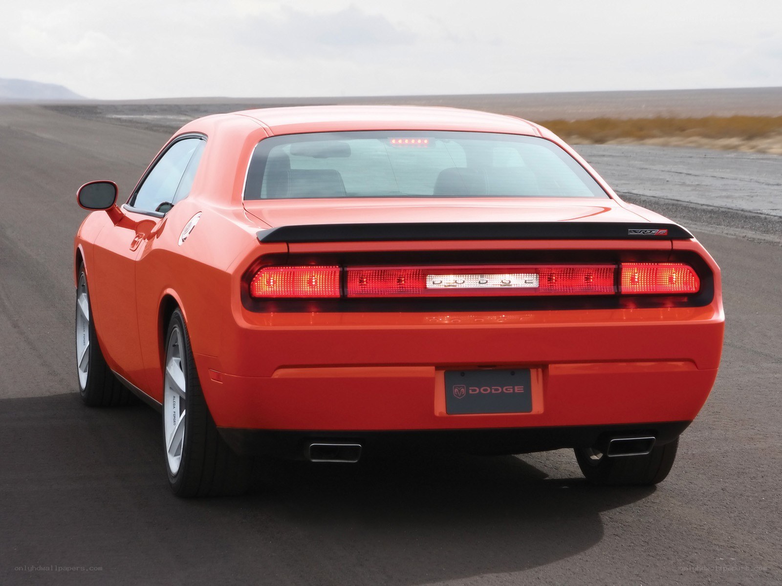 Orange Dodge Challenger rear view