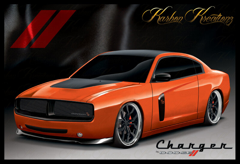 Orange Dodge Charger — Dramatic, Digital Art