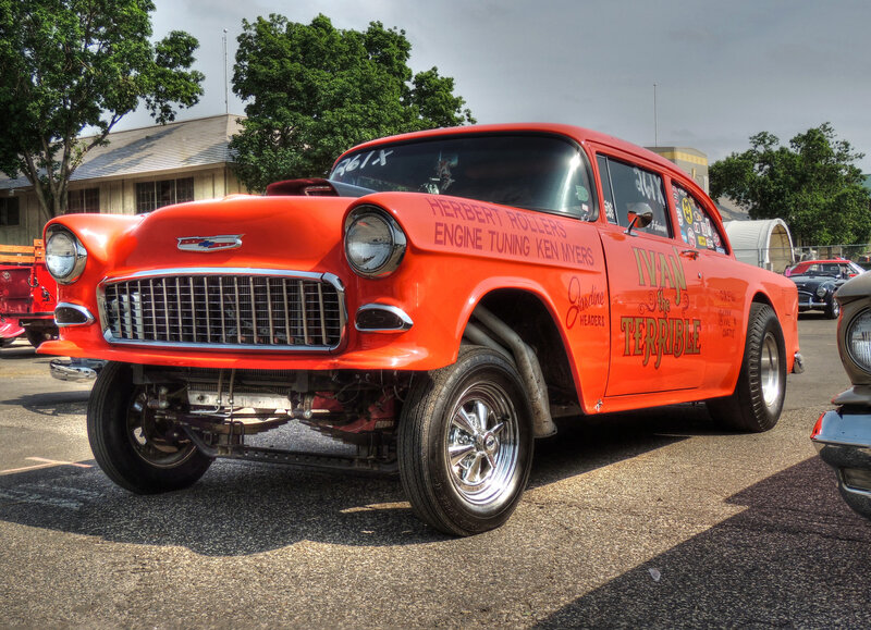 Orange Drag Racing Car — Dramatic, Afternoon, Photograph, Trees