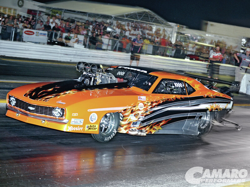 Orange Drag Racing Car — Dynamic, Night