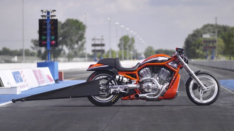 Orange drag racing motorcycle