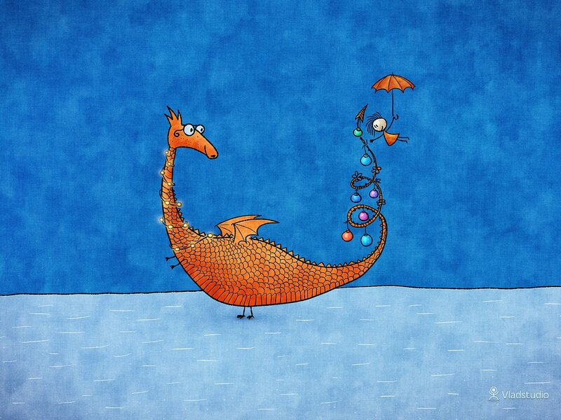 Orange Dragon with Child