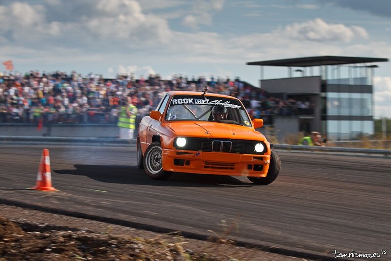 Orange drift car at race