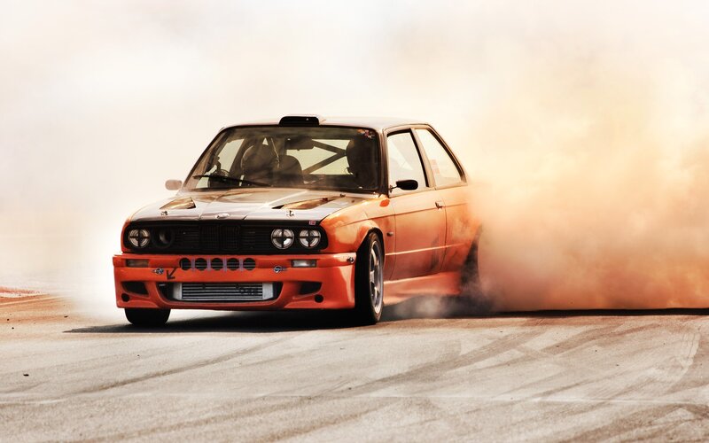 Orange Drift Car — Dramatic, Afternoon