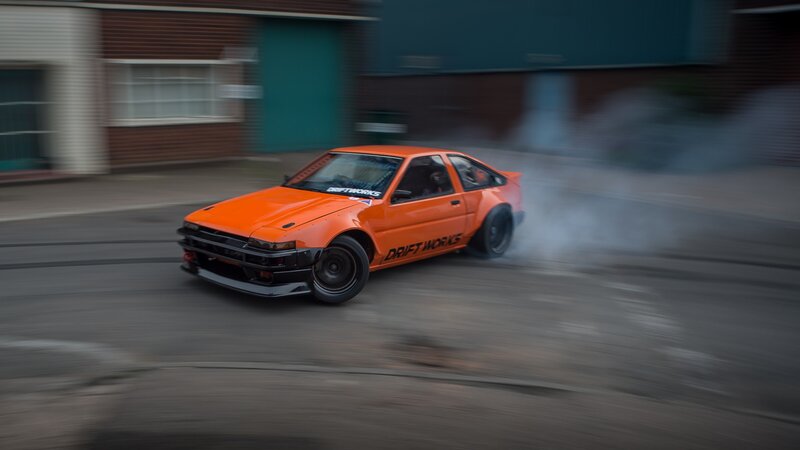 Orange Drift Car — Dynamic, Photograph