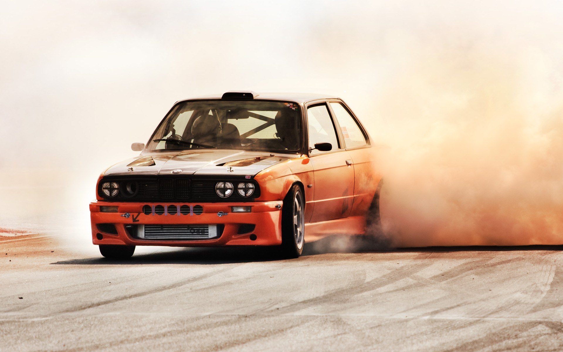 Orange drift car on track